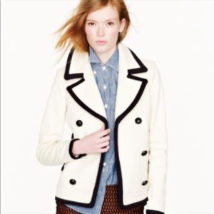 J. Crew Women’s Wool Pea Coat Cream Navy Trim, 6 Tall